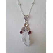 714 collier topaze blanche brute, grenat, argent sterling